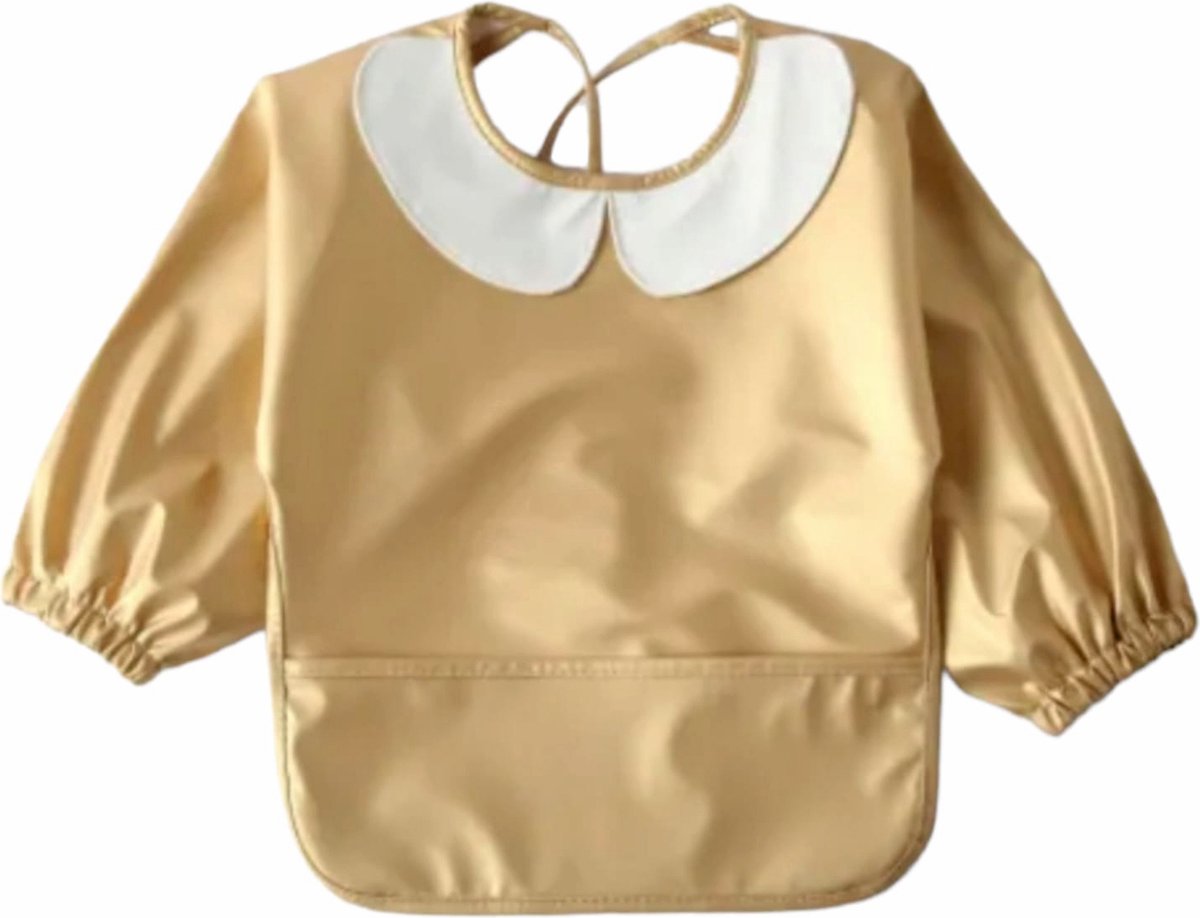 RubyC Slab met Mouwen (6 tot 12 maanden) Goud met Kraag - Waterproof Slabbetje met Kraagje - Baby - Schort