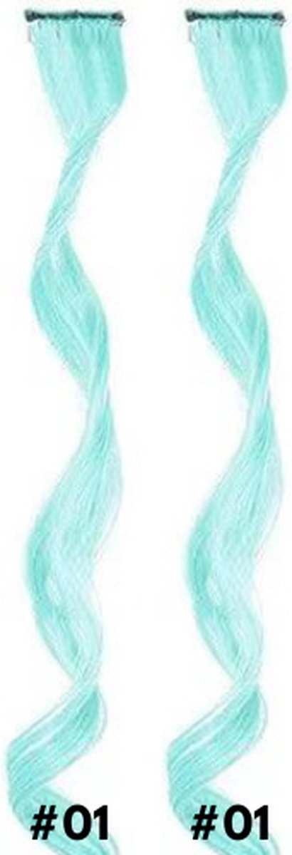 2 x Clip in Hairextension 45cm - Neon Blauw / Neon Blue - #01 - Smurfenblauw - nephaar - Hair extension | haar extensie- carnaval haar - gekleurde extensions - extensions met clip