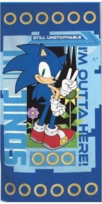 Sonic The Hedgehog Handdoek - 70x140 cm Strandlaken "I'm Outta Here!" - Blauw