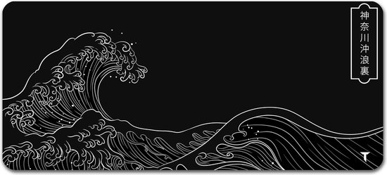 Tommiboi muismat - Wave collectie Zwart - xxl muismat - 90x40 cm – Anti-slip – Grote Muismat