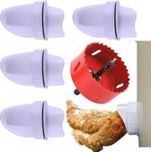 UniEgg® Pluimvee 4x feeder - automatisch voersysteem - 4 feeders en gatenzaag - voerbak kip en ander pluimvee of gevogelte