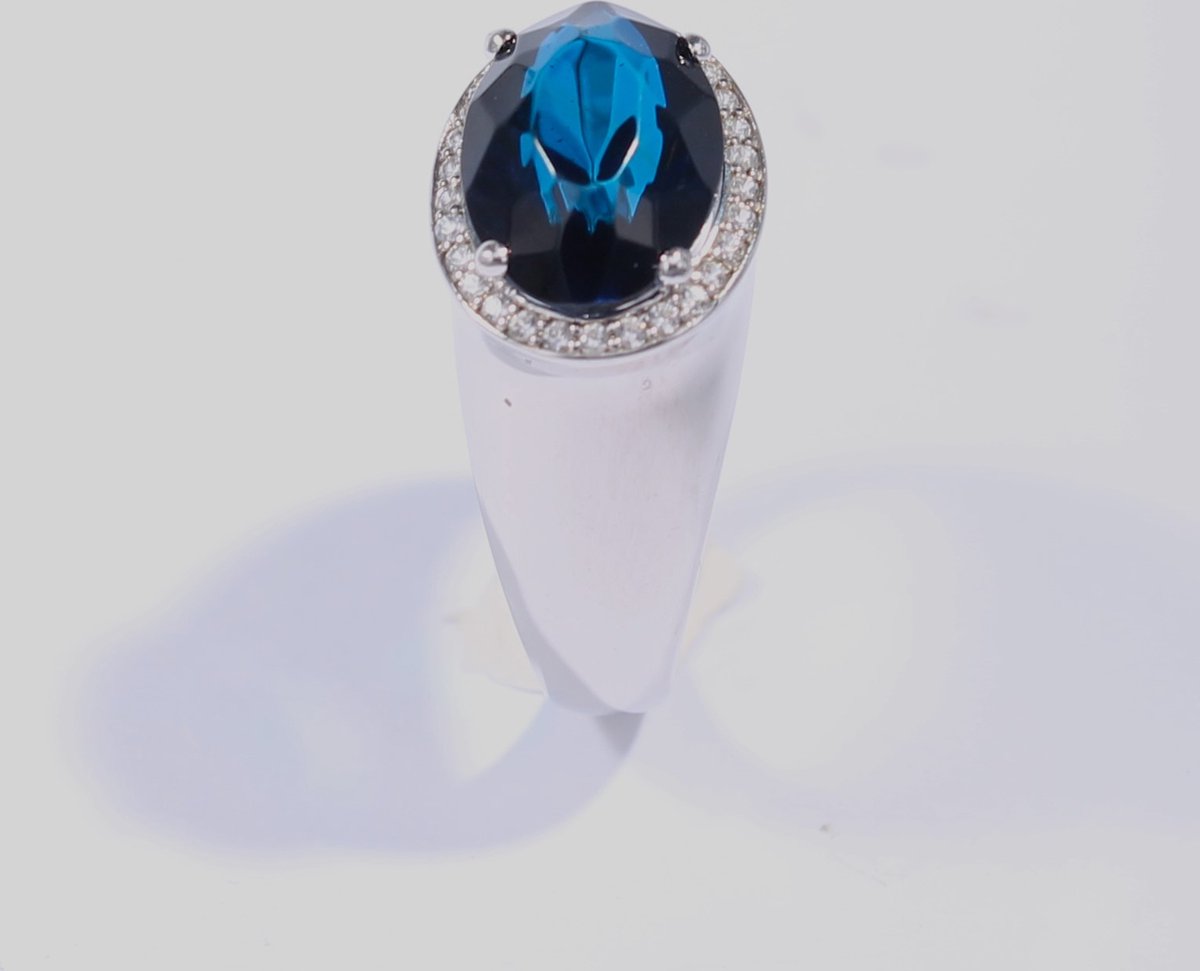 Brigada zilveren sterling 925 ring met blauwe barnsteen-amber en spinel - maat 18