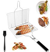 Lot De 3 Grilles à Poisson Barbecue – 63 X 12 Cm Avec Poignée En Bois – Pour Poissons Entiers, Légumes, Burgers – Compatible Gaz, Charbon, électrique