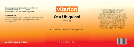 Vitarion Ubiquinol - 120 capsules - 100mg (actieve vorm van Q10) - Vitarion