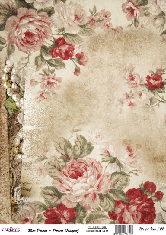 Cadence Rijst Decoupage Papier 522 30x42 cm Sepia Rozen