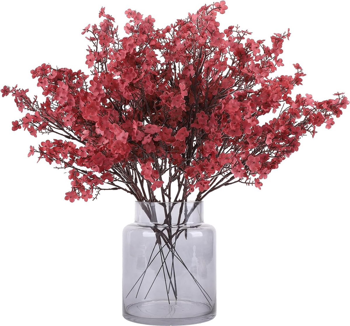 Kunstbloemen 12 stuks gypsophila kunstbloemen voor doe-het-zelf bruiloft boeket party tafel centerpieces bloemstukken en decoratie thuis herfst (karmijn)