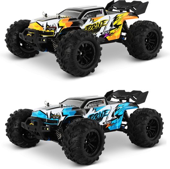 Blij'r Drive - RC Monster Truck 1:16 4WD RTR met Extra Accu, 70km/h - 2 Kappen in Blauw & Oranje