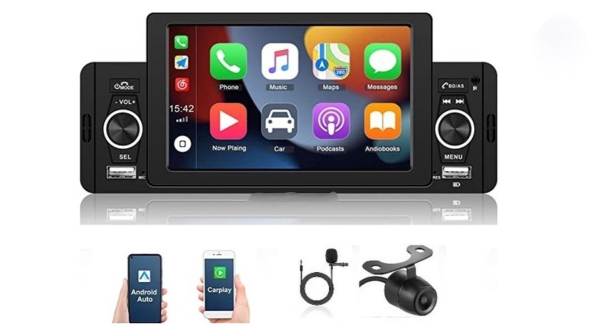 VIKEFON - Autoradio - 1 DIN - Apple Carplay - Android Auto - Bluetooth - Usb - Camera