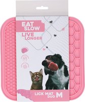 Eat Slow Live Longer Duo Likmat - 21 x 21 cm - Vierkant - Snuffelmat - Anti-schrok Mat - Slowfeeder - 100% Siliconen - Vaatwasserbestendig - Maat M - Roze