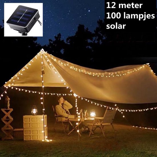 Solar Camping Tent Decoratieve Lamp-Verlichting voor Buiten & Binnen-12 meter 100 LED lichtjes-met 8 verlichtingsmodi