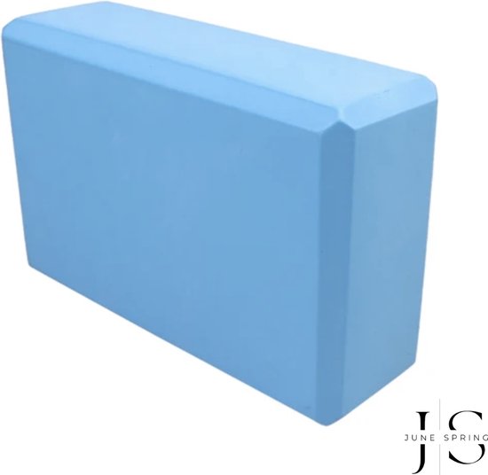 Bloc de yoga bleu clair aux coins arrondis.