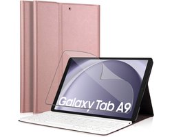 Hoes met Toetsenbord geschikt voor Samsung Tab A9 / Tab A11 - Screen Protector FlexGuard - KeyGuard Book Case Cover Kunstleer Roségoud & Screenprotector