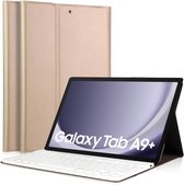 Hoes met Toetsenbord geschikt voor Samsung Tab A9 Plus - KeyGuard Book Case Cover Leer Goud
