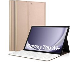Hoes met Toetsenbord geschikt voor Samsung Tab A9 Plus / Tab A11 Plus - KeyGuard Book Case Cover Kunstleer Goud