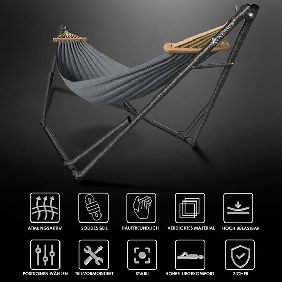KESSER® Lake Hangmat met frame, bekerhouder, dubbele hangmat voor 2 personen, stabiel frame, 200 kg, belastbaarheid binnen en buiten, XXL, hangstoel, meerdere personen, tuin, zwembad, terras