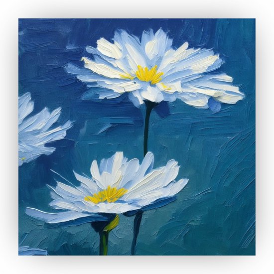 Witte bloemen - Bloem schilderij - Wanddecoratie - Decoratie muur - Natuur - Kantoor accessoires - 40 x 40 cm 3mm