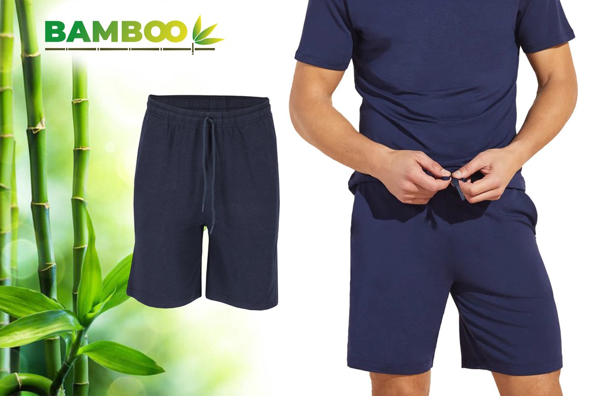 Bamboe Pyjama Short Heren - Navy - Korte Pyamabroek Heren - Pyama Heren Volwassenen