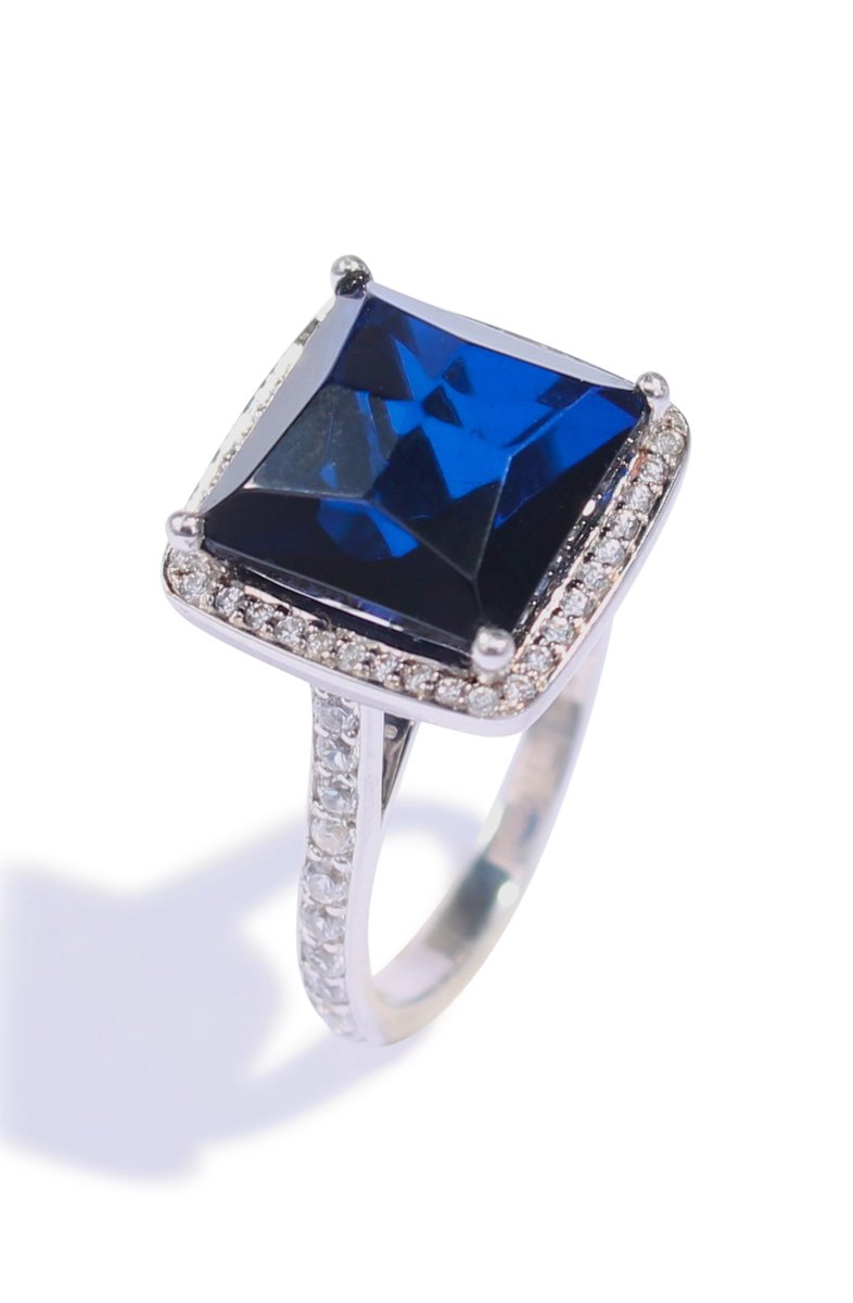 Brigada zilveren sterling 925 ring met blauwe barnsteen-amber en spinel - maat 16
