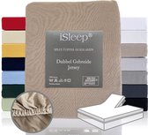 iSleep Dubbel Gebreide Jersey Split-Topper Hoeslaken - Rondom Elastiek - Tweepersoons - 160x200/210/220 - Taupe