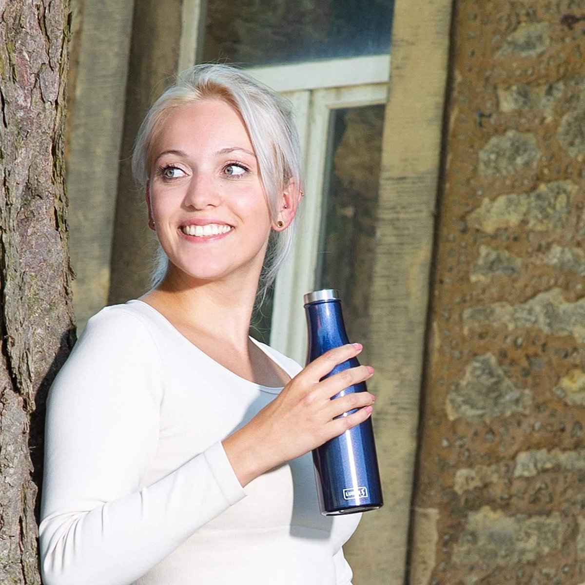 Thermosfles thermosfles voor warme en koude dranken dubbelwandig roestvrij staal 0 75 l blauw-metallic