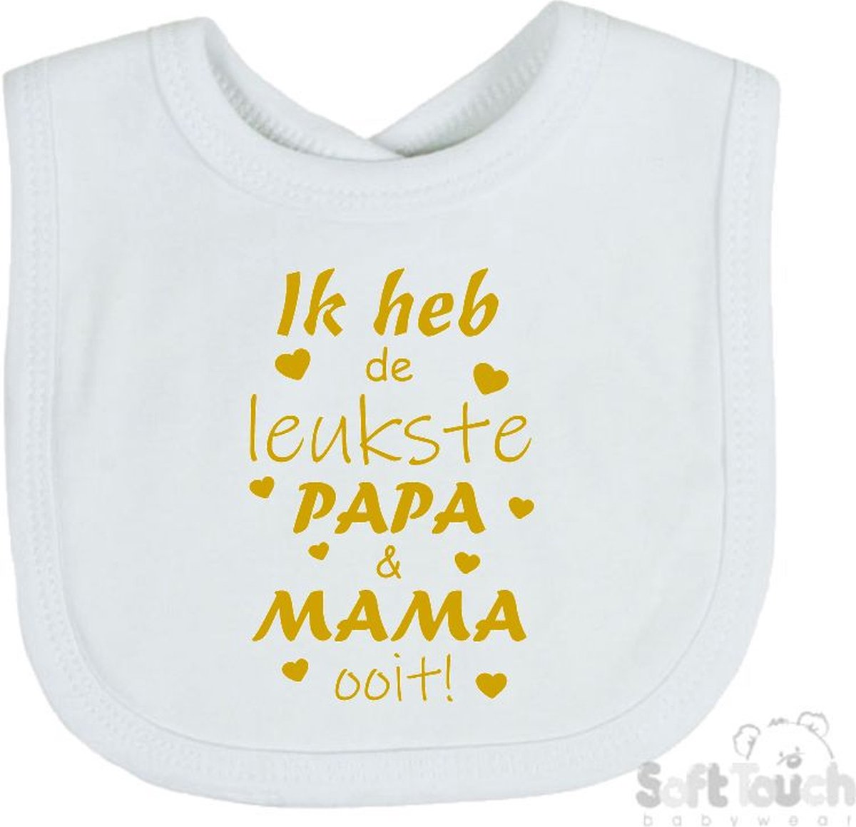 Goedkoopste Soft Touch Slabber Slabbetje Slab Ik heb de leukste papa & mama ooit! Unisex Katoen Wit/goud shiny Maat 33x22 Cm