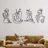 4 stuks metalen muurkunst decor zwart metaal muurkunst enkele regel kunst tekening minimalistisch abstract vrouwelijke vrouw moderne wandsculpturen om op te hangen decoratie accenten voor badkamer