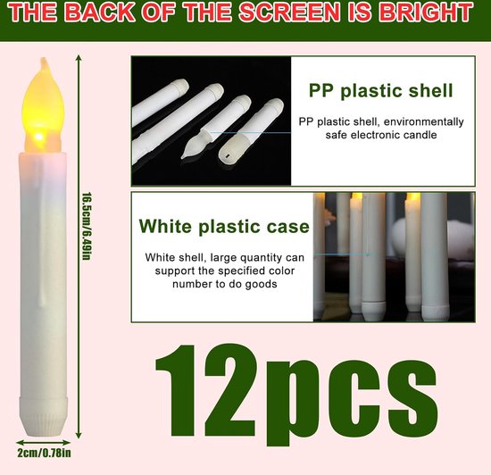12 pièces bougies bâton LED : bougies LED, à piles, bougie conique  vacillante pour