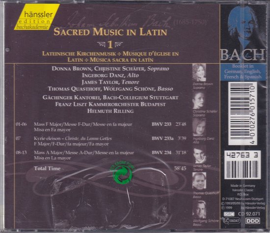 Sacred music in Latin - Johann Sebastian Bach - Gächinger Kantorie ...