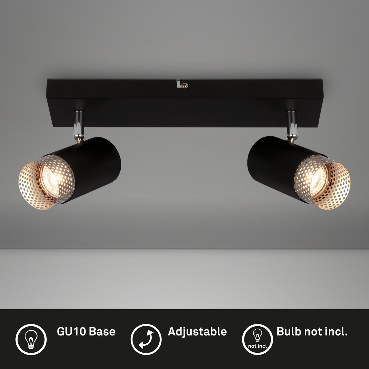 BRILONER - Plafondlamp - 2142025 - Draaibaar - GU10 fitting - Raster lampenkap - Gloeilamp niet inbegrepen - 44 x 7 x 12 cm - Zwart