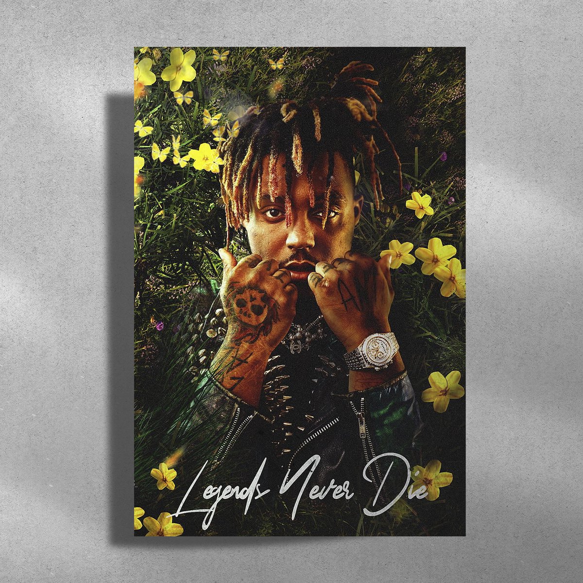 Luxe poster Juice Wrld - Metalen Poster 40x60cm - Fan Art - Flowers Groen