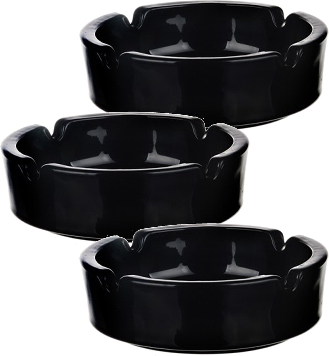 Goedkoopste Glasmark Asbak - 3x - glas - D11 cm - zwart - voor binnen en buiten