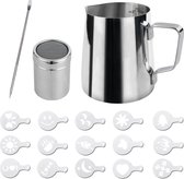 Milk Frothing Jug 350ml (12oz) Stainless Steel Milk Jug Cup Barista Milk Jug and Latte Decorating Art Pen for Making Coffee Cappuccino Frothing Milk Coffee Machine