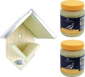 Paquet de beurre de cacahuète avec suspension pour oiseaux de jardin - 2x pot avec nourriture supplémentaire à base de noix - nourrir différents types d'oiseaux