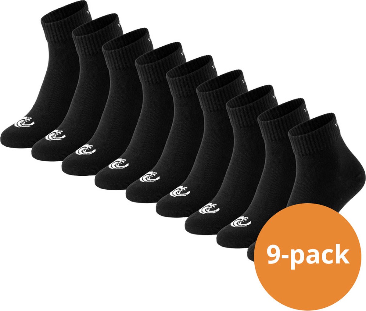 Vinnie-G Quarter Sokken Zwart - 9 paar Zwarte Enkel sokken - Unisex - Maat 47/49
