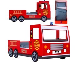 Casaria Kinderbed – Autobed Lattenbodem 90×200 cm – Brandweerauto