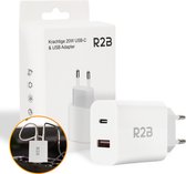 R2B® Krachtige 20W USB A & USB C Adapter - USB-C oplader geschikt voor o.a. iPhone & Samsung - Snellader - USB Stekker - Wit