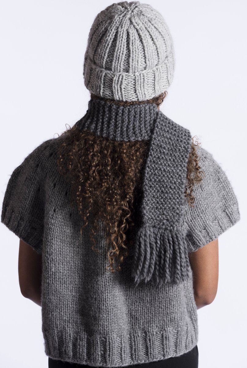 Breipakket all-in - Easy Scarf – sjaal breien voor Beginners- wol & alpaca - grijs