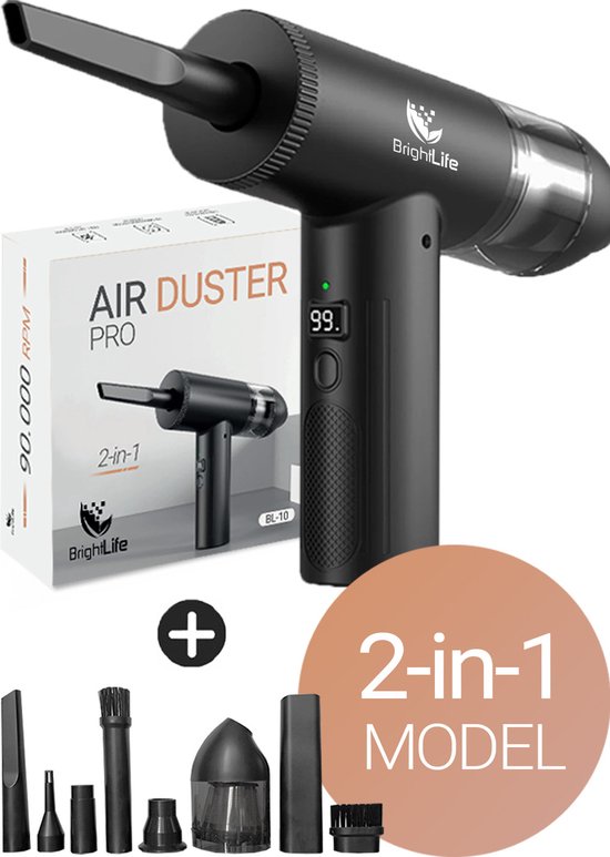 Foto: Brightlife air duster pro perslucht airduster blazen en zuigen 90 000 rpm 12 5 kpa compressed air oplaadbaar en draadloos met 9 opzetstukken