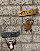 Metalen Kerstdecoratie hanger "welcome"- Set van 2 stuks - Rendier/Pinguin - meerkleurig - hoogte 28 x 20 x 1 cm - Woonaccessoires - Decoratieve hangers - Kerstaccessoires