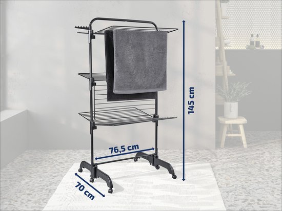 Tour de séchage Leifheit Pegasus 420 Solid Comfort - longueur de séchage 42 m - avec roues et cintres inclus - noir