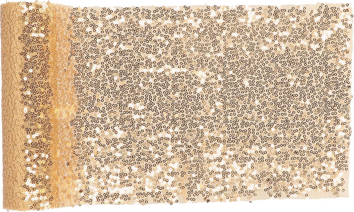 Santex Kerstdiner glitter tafelloper op rol - 2x - goud pailletten - 19 x 300 cm - polyester