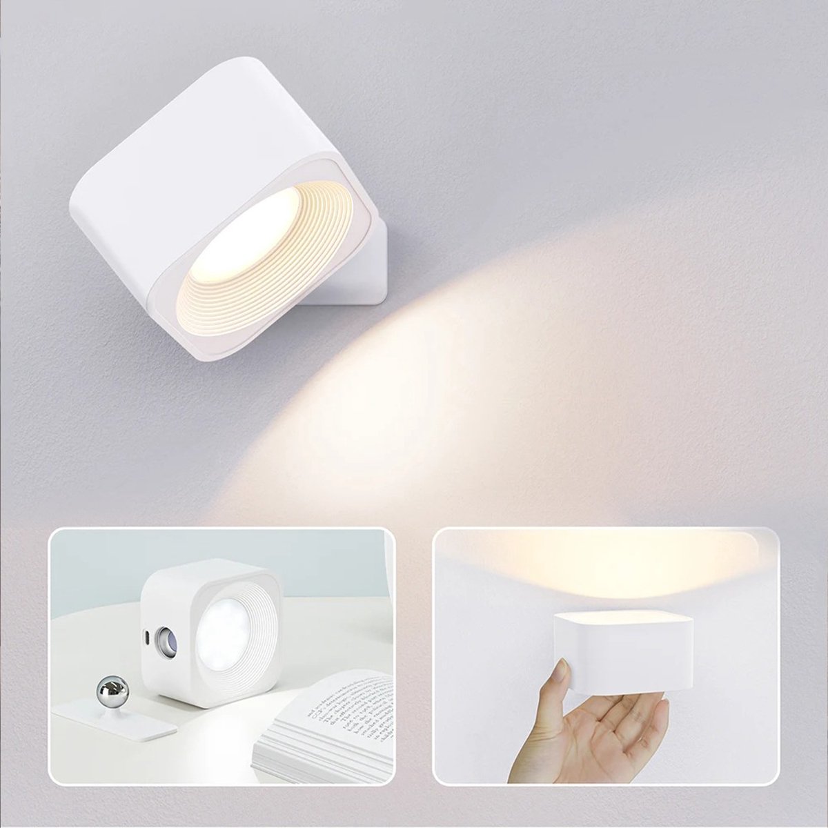 Luxor Home - LED Wandlamp Oplaadbaar - Wandlamp Binnen - Oplaadbaar - Dimbaar - 360º Rotatie - Oplaadbare Wandlamp - Slaapkamer - Woonkamer - Zonder Boren - Draadloos - 3 Kleuren Temperaturen -