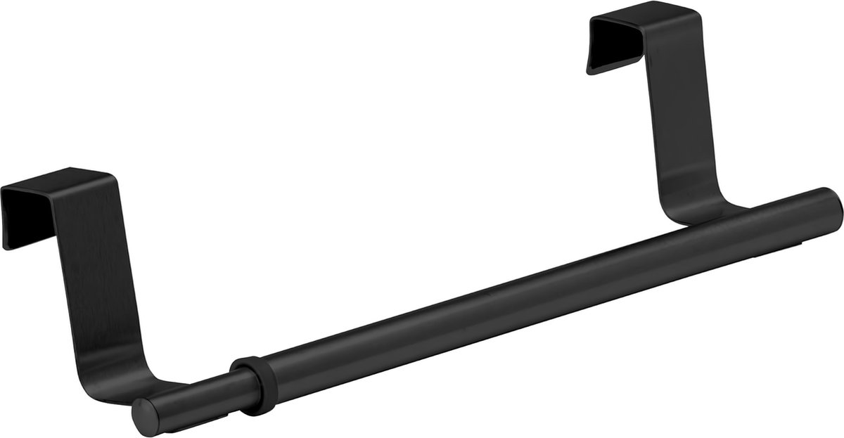 Deur-handdoekstang telescoop 60 cm, uittrekbare deurhanddoekhouder, handdoekhouder voor kastdeur, roestvrij staal, zwart, 36-60 x 6 x 7 cm