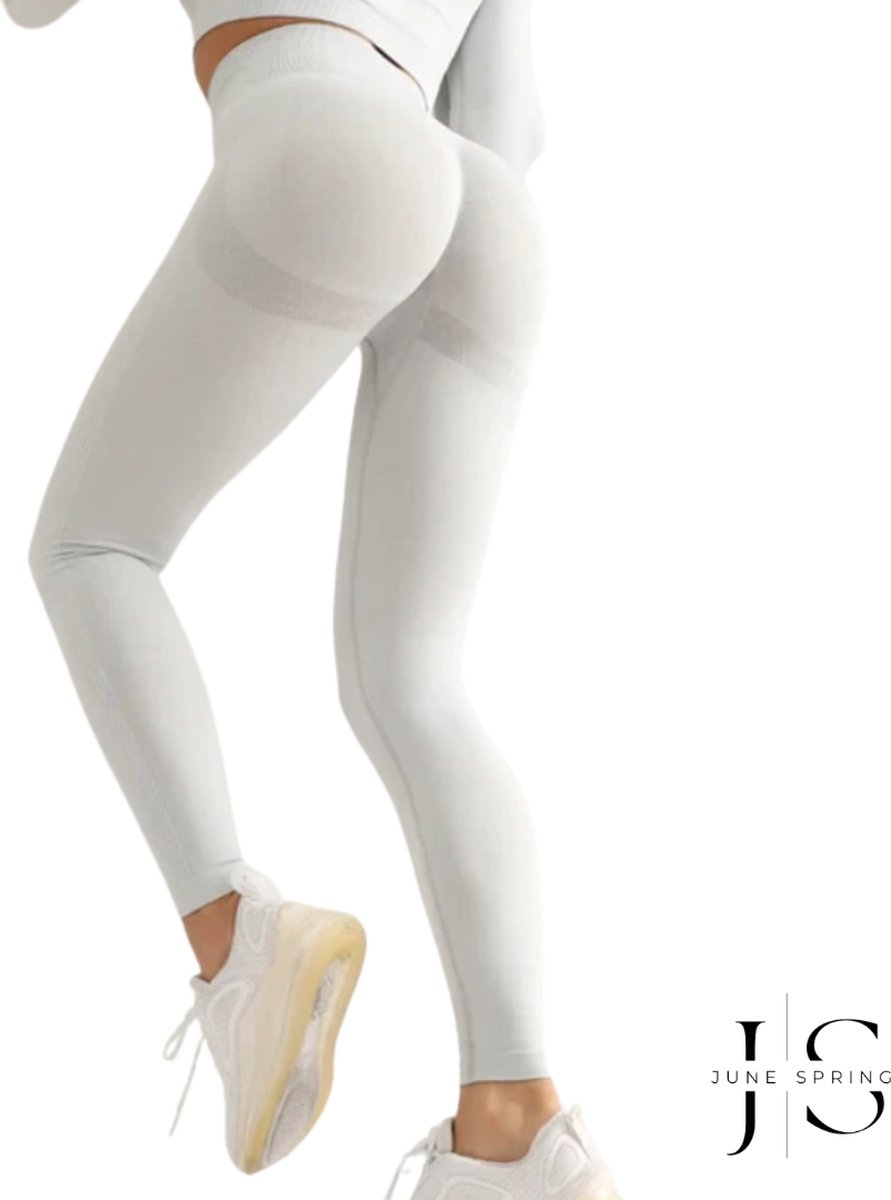June Spring Sportlegging - Maat S/Small - Kleur: Wit - Sportbroek voor Vrouwen - Accentueert de Billen - High-Waist - Dames Sportlegging - Fitness Legging - Yogapants - Hoge Kwaliteit Sportlegging
