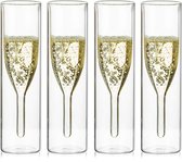 Stevige dubbelwandige champagneglazen kristallen glazen, klassiekers Tulpenbeker Stemloze helderglazen bekers, handgeblazen roosterglazen voor catering, bruiloften, feesten, bars, familiereünies (4)