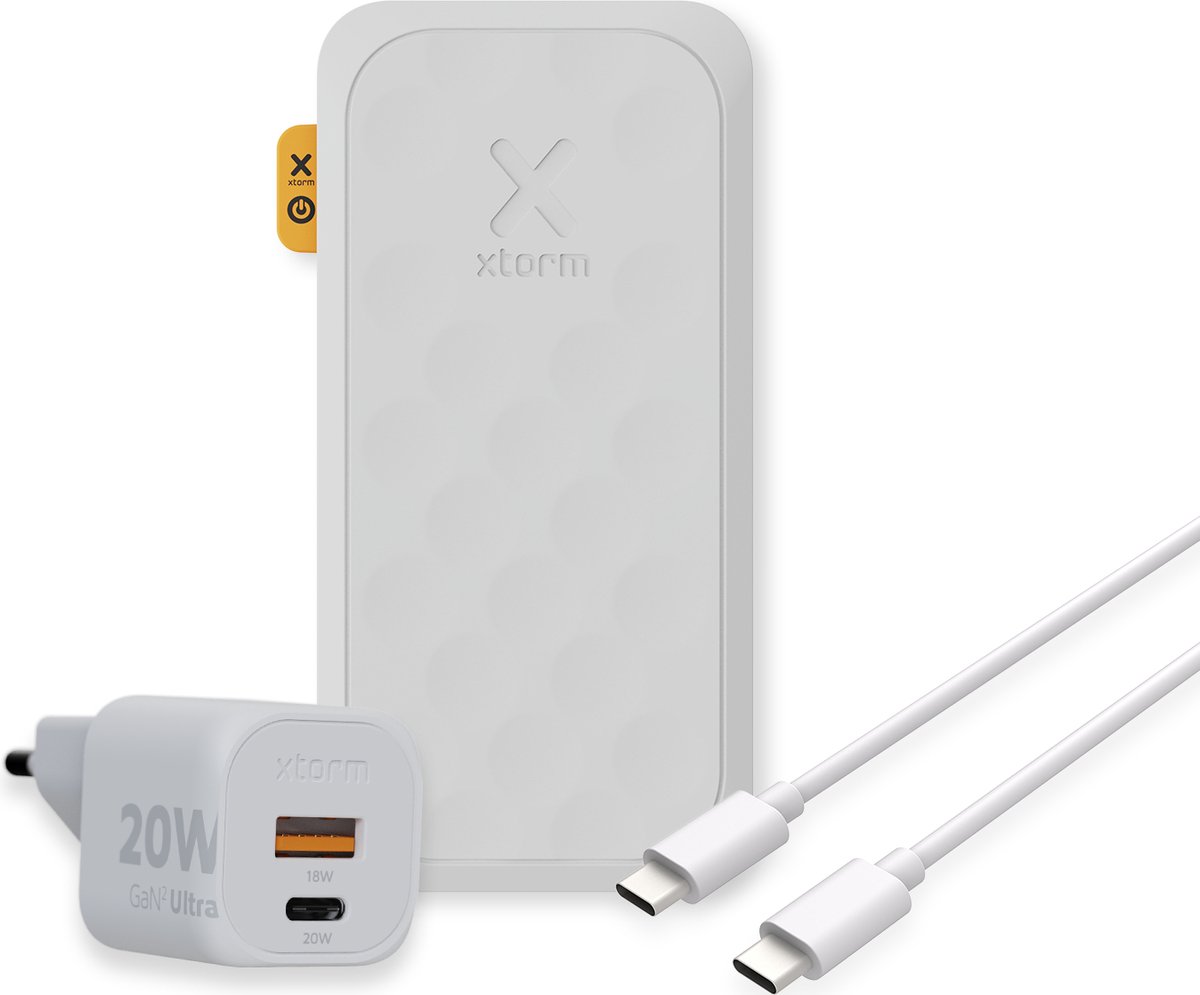 Xtorm Fuel Series 5 20W Powerbank bundel - Powerbank 10000 mah + Xtorm 20W lader + USB-C naar USB-C Kabel - Wit