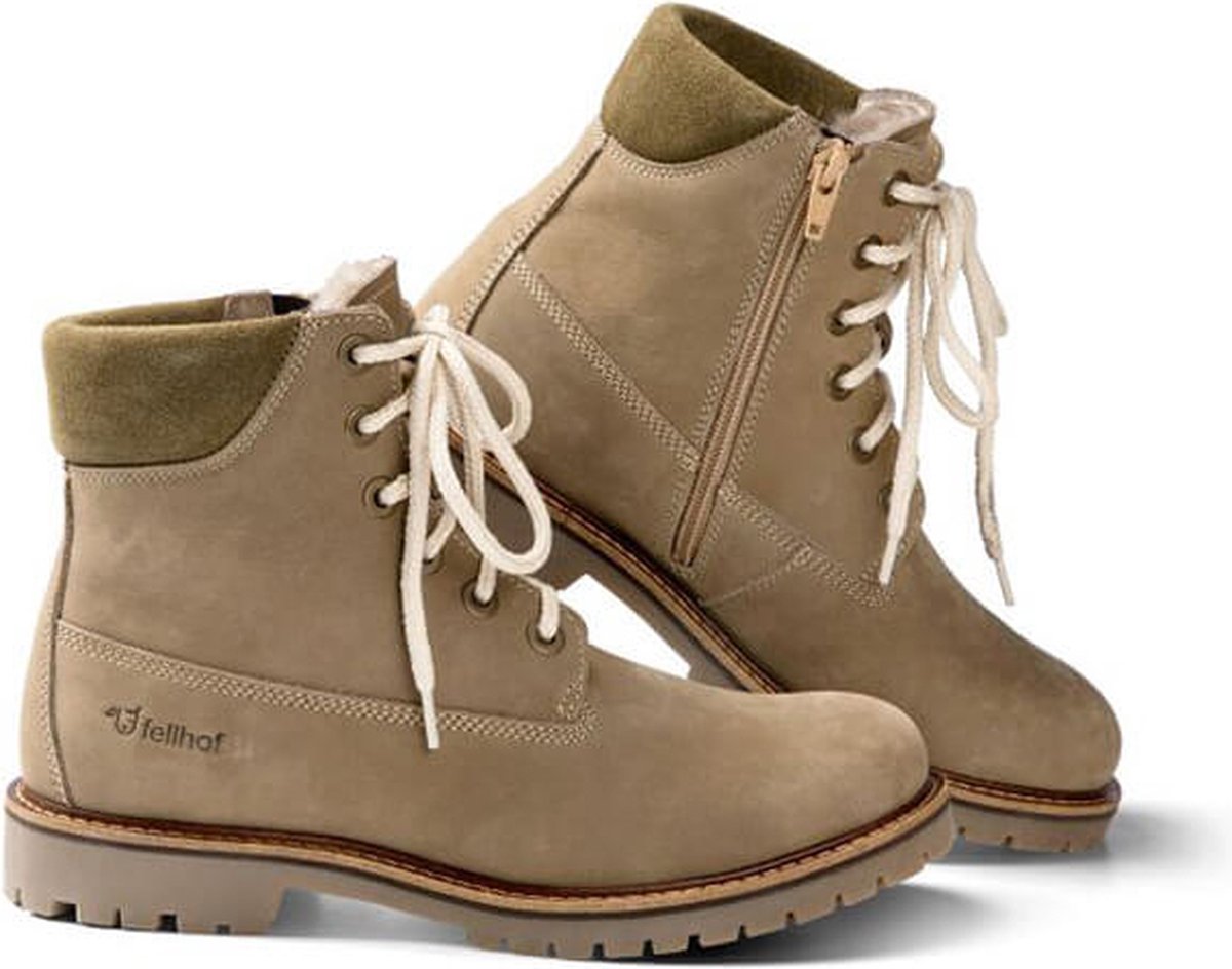 Fellhof Timba warme winterschoenen dames maat 40 – kaki – gevoerde schoenen – warme schoenen - lamswol – leer – natuurlijke isolatie – waterafstotend - ademend - antislipzool
