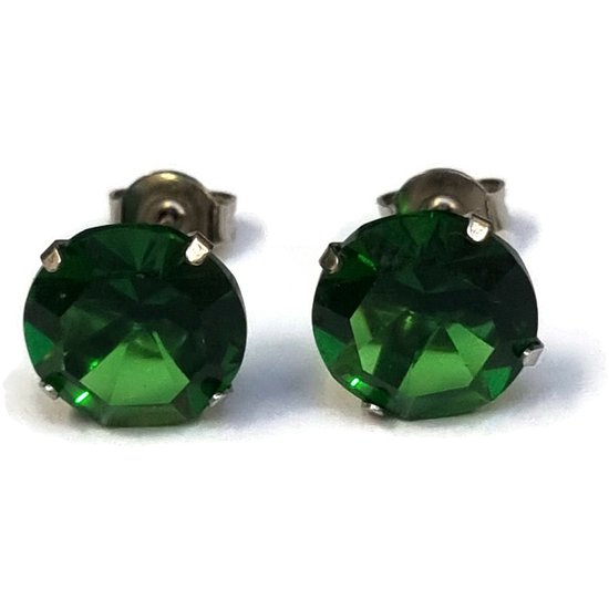 Aramat jewels ® - Oorbellen zweerknopjes groen zirkonia staal 10mm