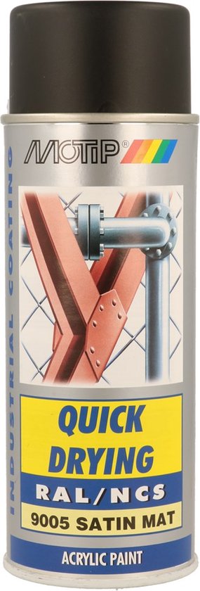 Motip spuitbus "QUICK DRYING RAL/NCS 9005 SATIN MAT ACRYLIC PAINT".