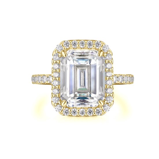 Esmeralda – Smaragd Geslepen Moissanite Ring in Halo Zetting - 4.9 karaat